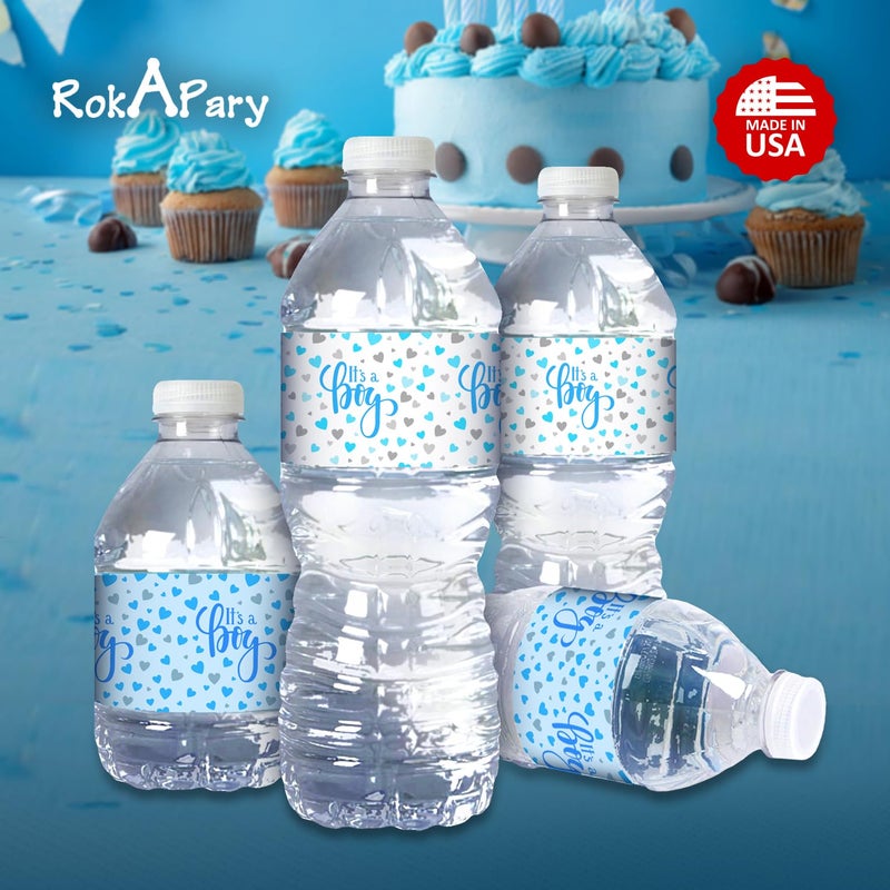 RokAPary 20 Its a Boy Water Bottle Labels Blue and White Baby Shower Party ; Waterproof Wrappers; Its a Boy Water Bottle Stickers Labels Decorations (10 Blue and 10 White). Made in USA - Image 2